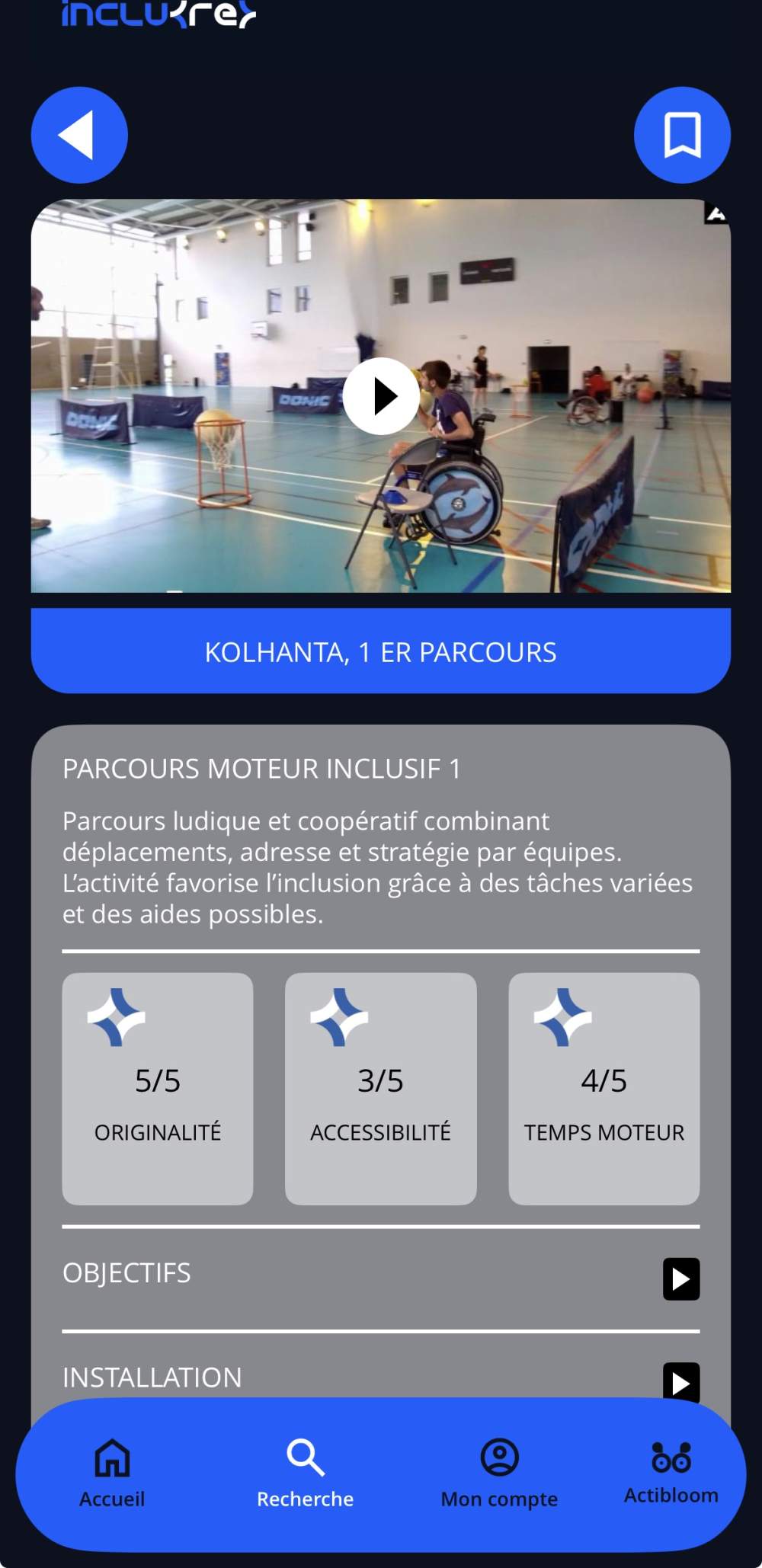 capture d'écran, application Inclure