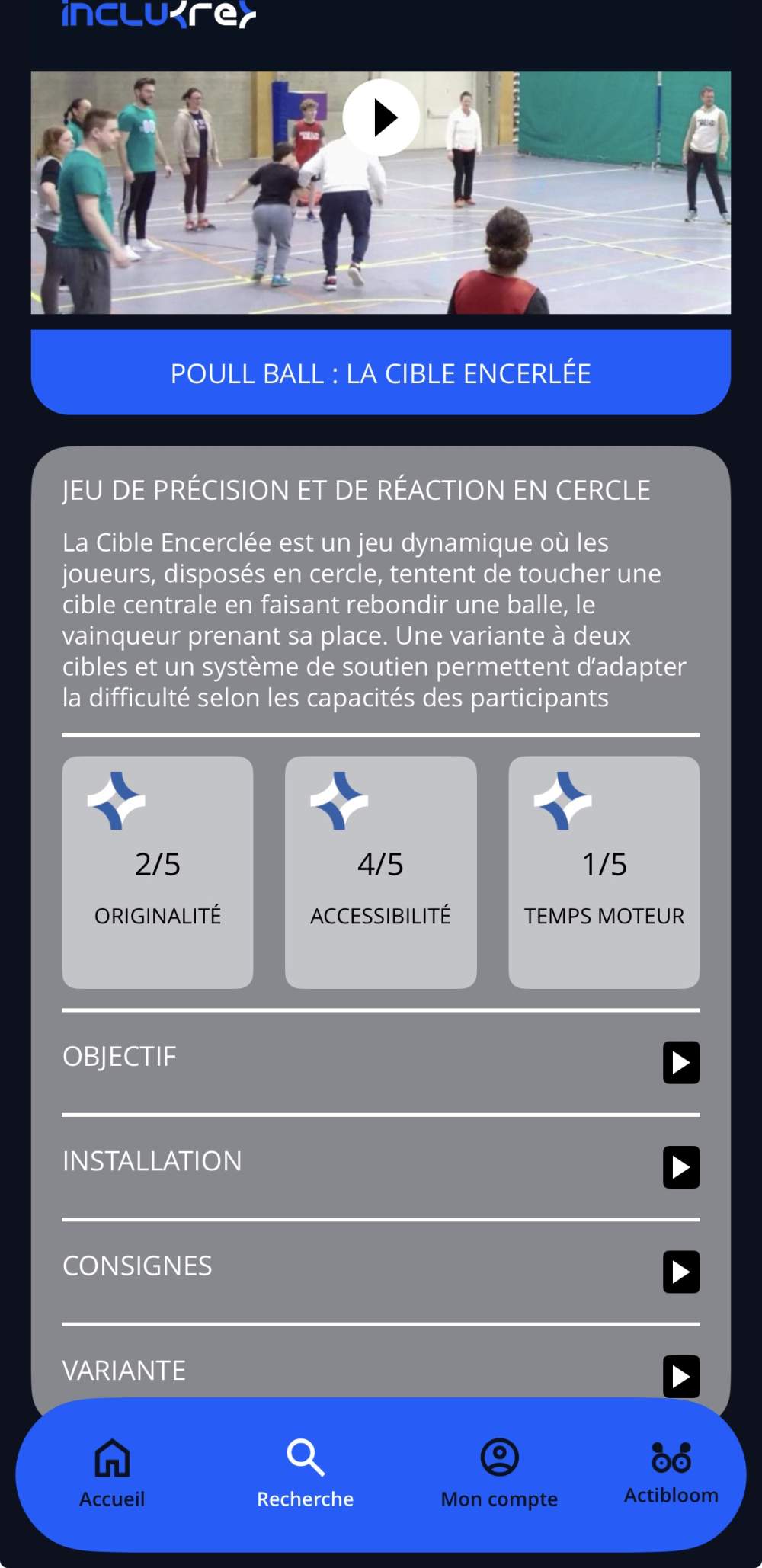 Capture d'écran, application Inclure
